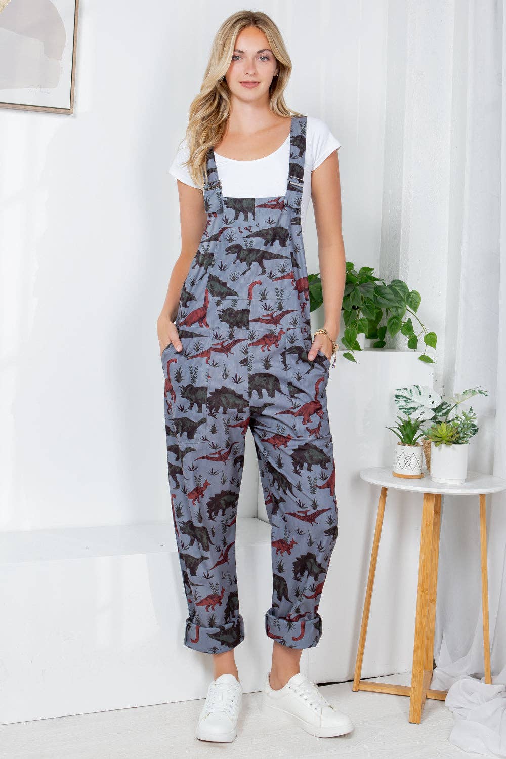 Adult Dinosaur Print Overalls