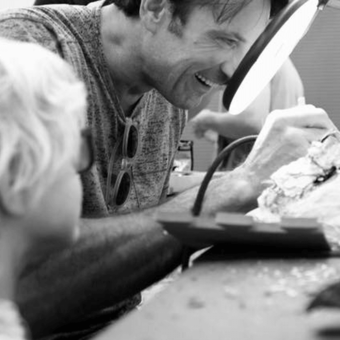 tour our private gallery, roll up your sleeves, grab a tool, and help us turn back time; Kevin Washington, family fun, fossil restoration, pneumatic tools