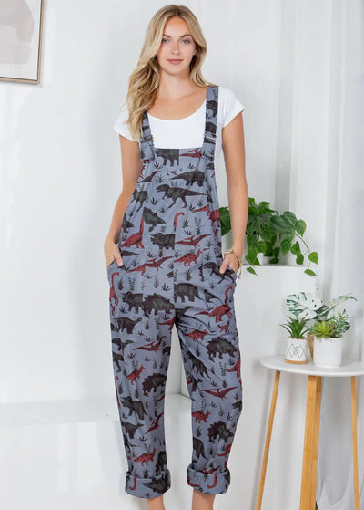 Adult Dinosaur Print Overalls