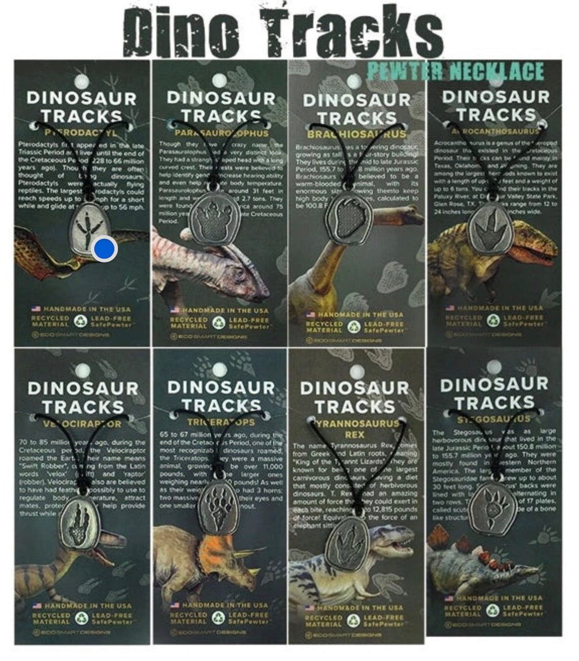 Dino Track Pewter Necklace