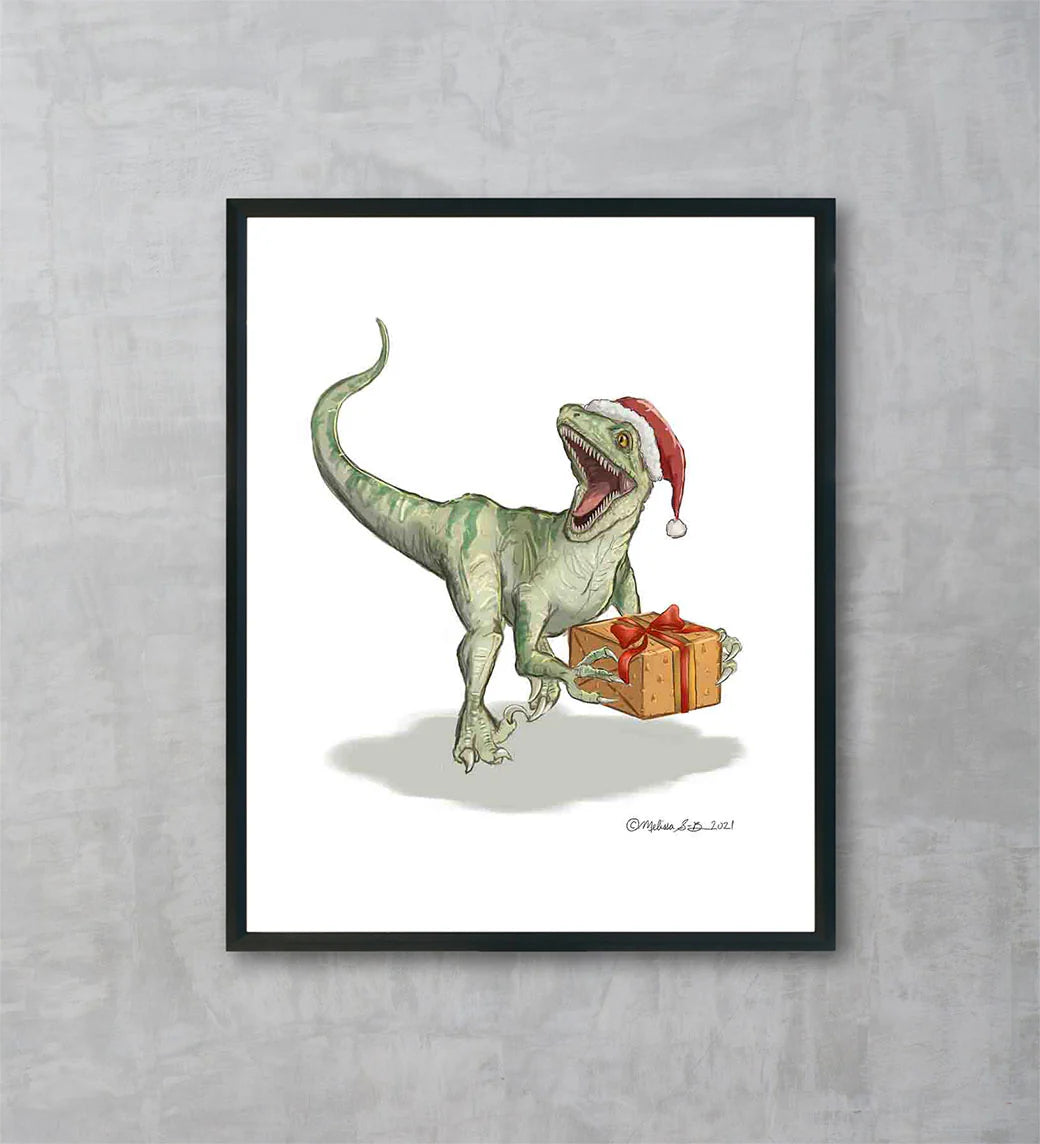 Velociraptor Christmas Fine Art Print, 5"x7"