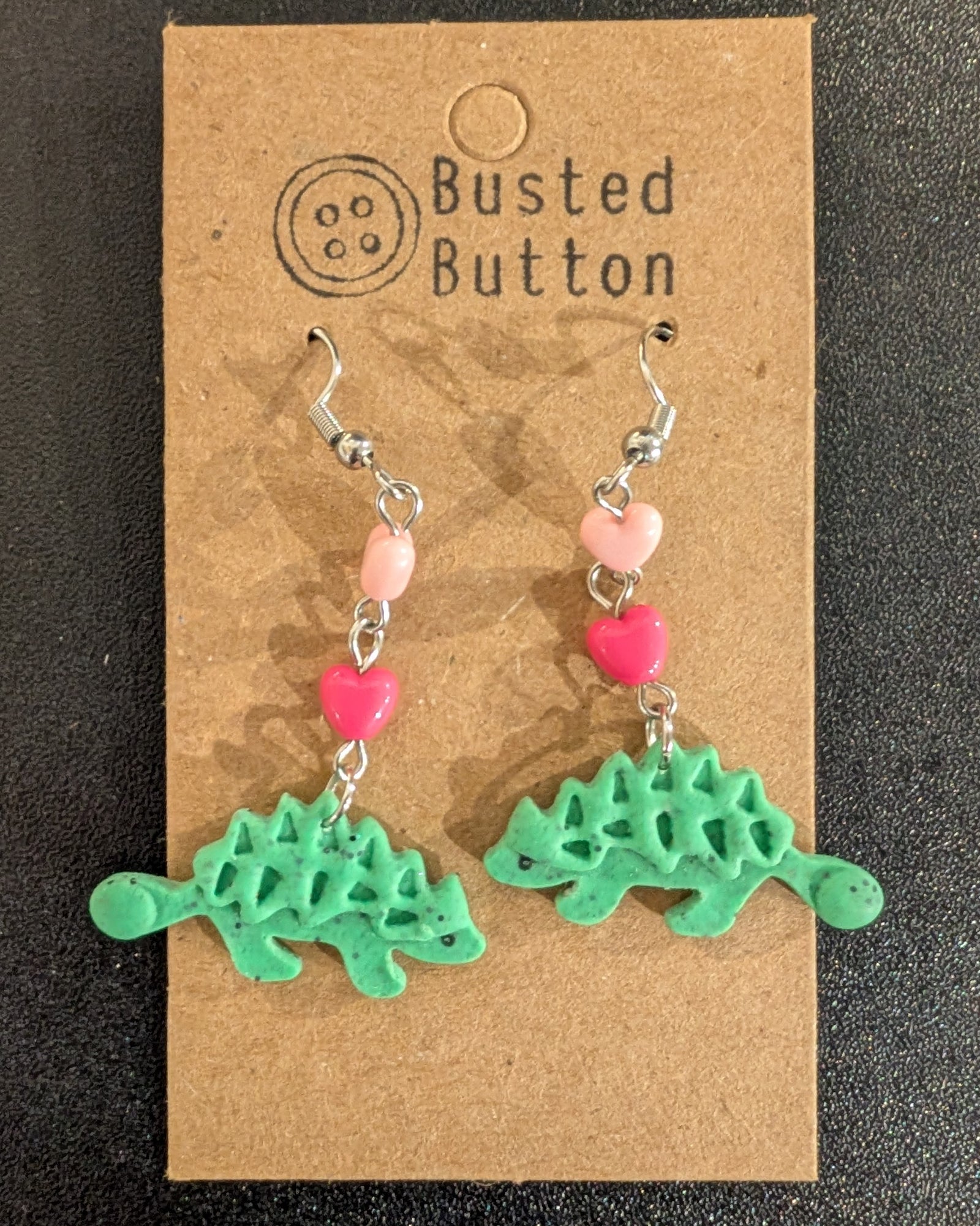 Ankylosaur Earrings w/heart charm