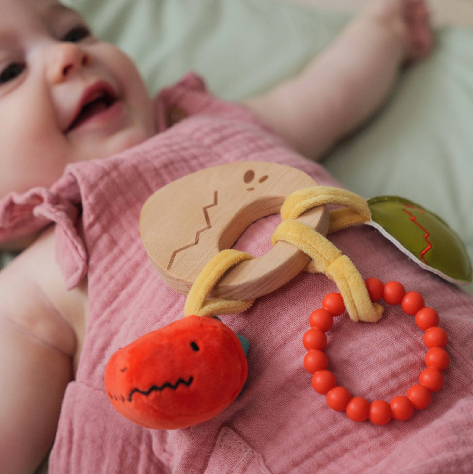 Little Big Friends  Wooden Rattle - Dino Sensory Toy