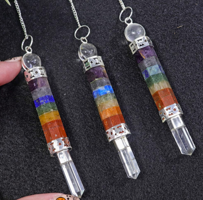Chakra Bonded Pendulum with Clear Quartz Point