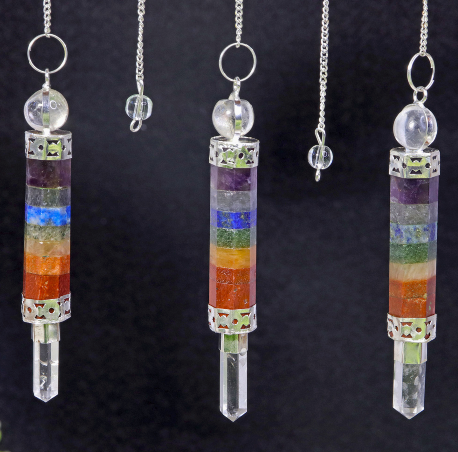 Chakra Bonded Pendulum with Clear Quartz Point