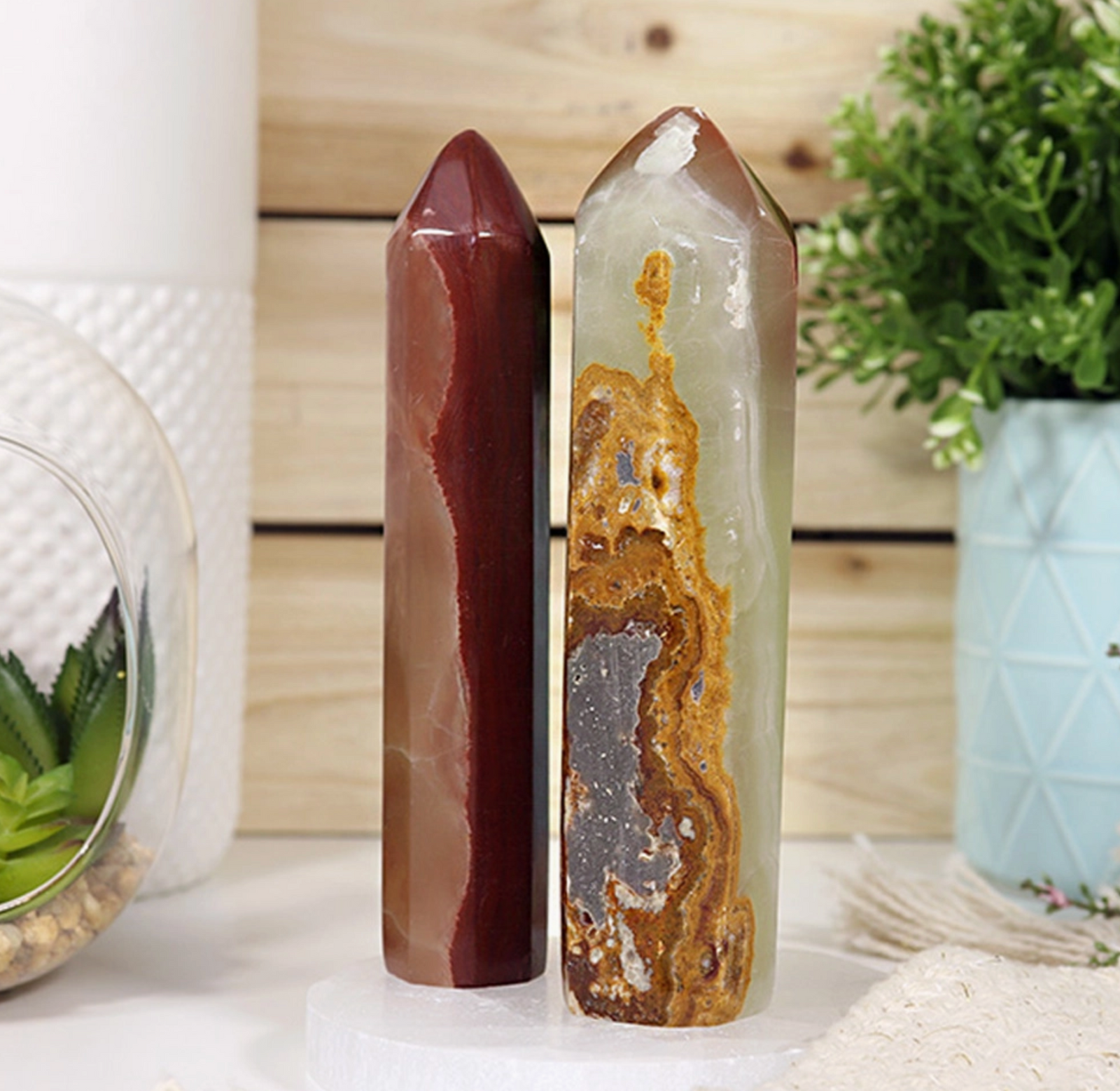 Natural Red and Green Onyx Tower