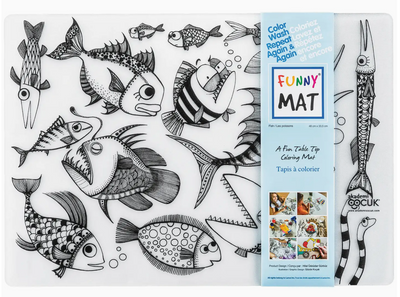 Table Top Colouring Mat, 2 Pk w/ Markers Dinos & Fish