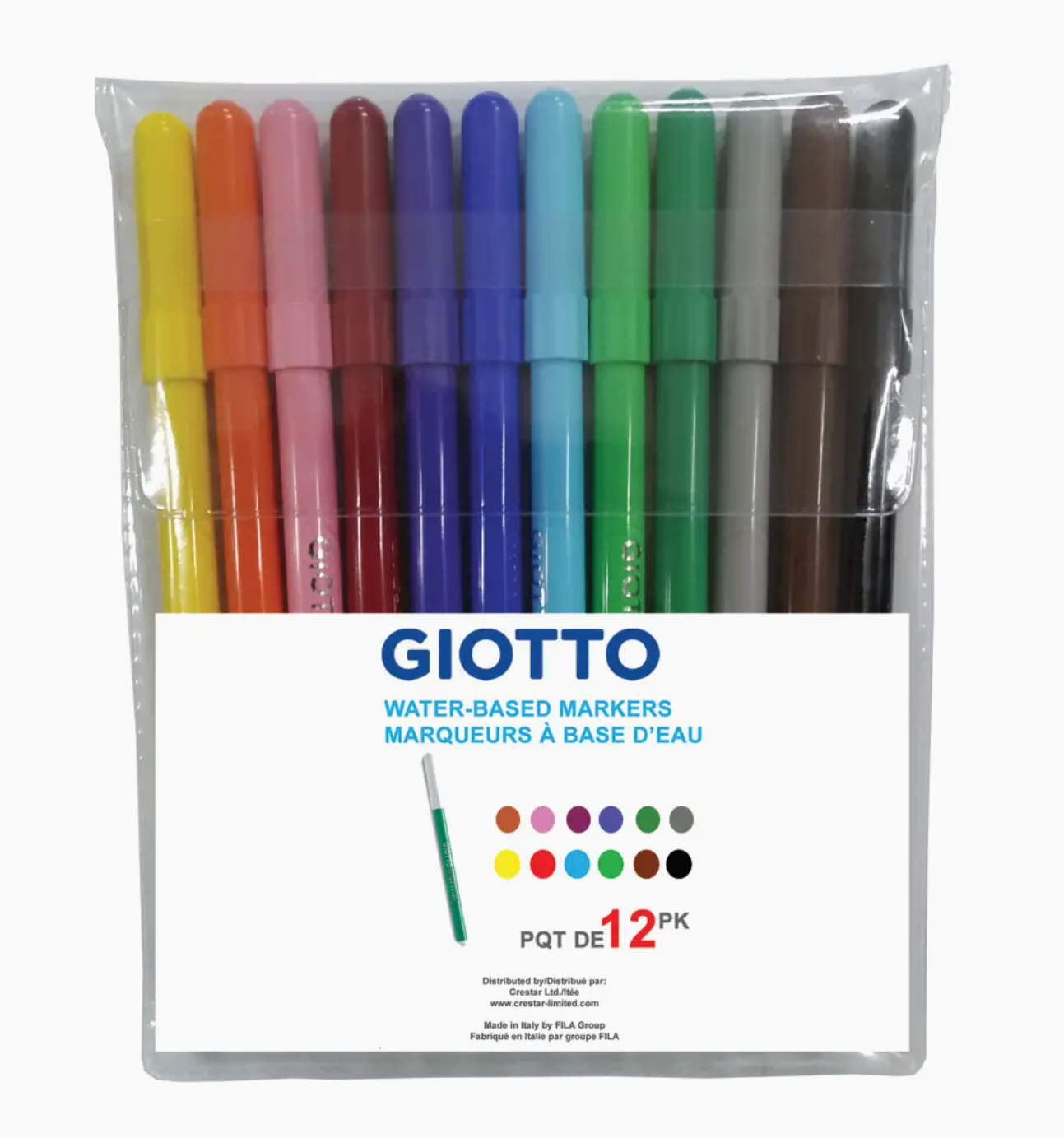 Giotto Water-Based Markers, Set of 12, Assorted Colors