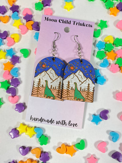 Dinosaur Extinction Hand Painted Wood Earrings