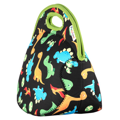 Large, Machine Washable Lunch Bag - Black Dinos