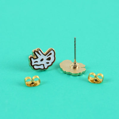 Triceratops Skull Earrings - 22k Gold | Stainless Posts