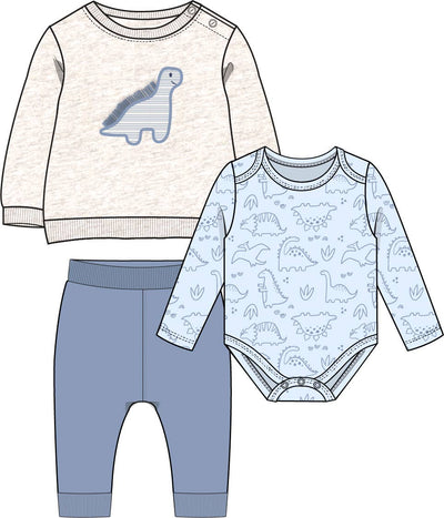 Boys 3 Piece Fleece Jogger Set: Dinosaur