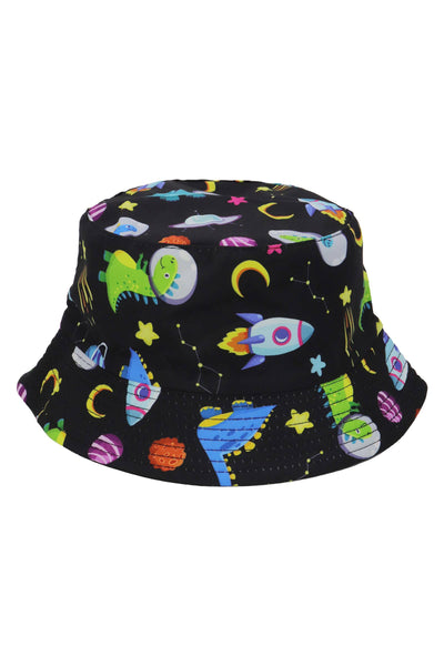 Kids Outer Space Dino Reversible Bucket Hat