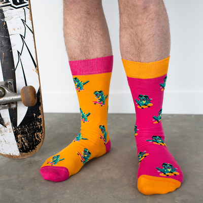 Dinos on Skateboards Mid-Calf Socks Size 7-12