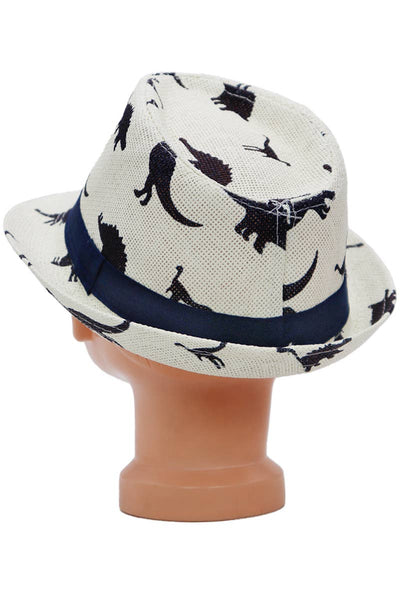 Kids Dinosaur Print Open Weave Paper Straw Fedora