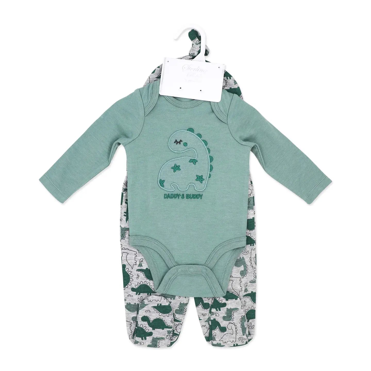 Boys 3 Piece Footed Dino Set-Green