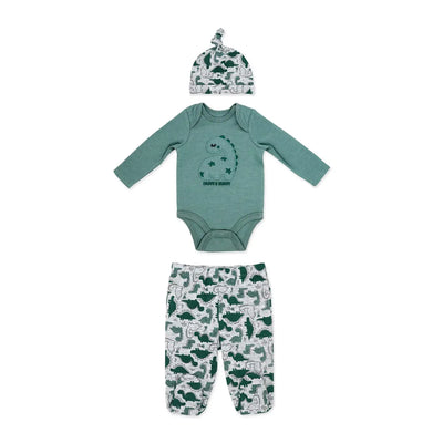 Boys 3 Piece Footed Dino Set-Green