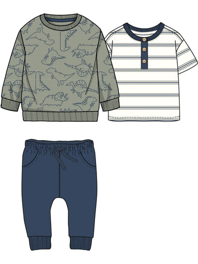 Infant-Toddler 3 Piece French Terry Dino Set