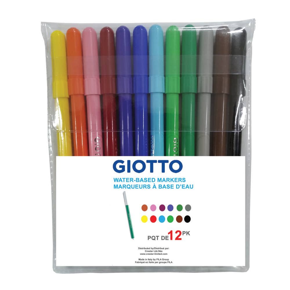 Giotto Water-Based Markers, Set of 12, Assorted Colors