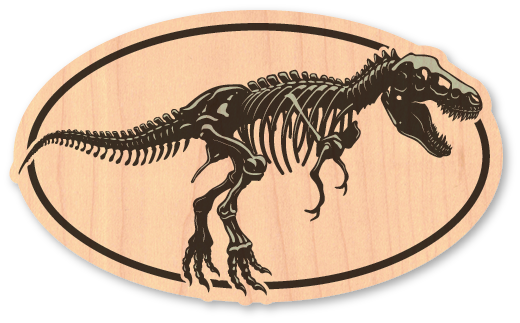 Mini Wood Sticker - TRex Skeleton Badge
