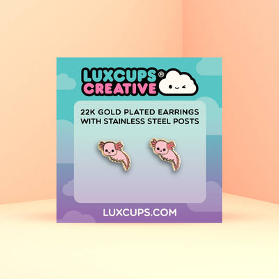 Axolotl Earrings - 22k Gold | Stainless Posts | Enamel Studs
