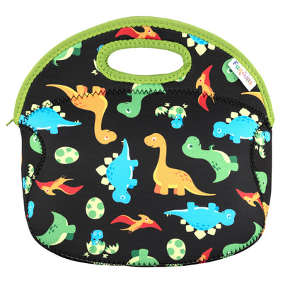 Large, Machine Washable Lunch Bag - Black Dinos