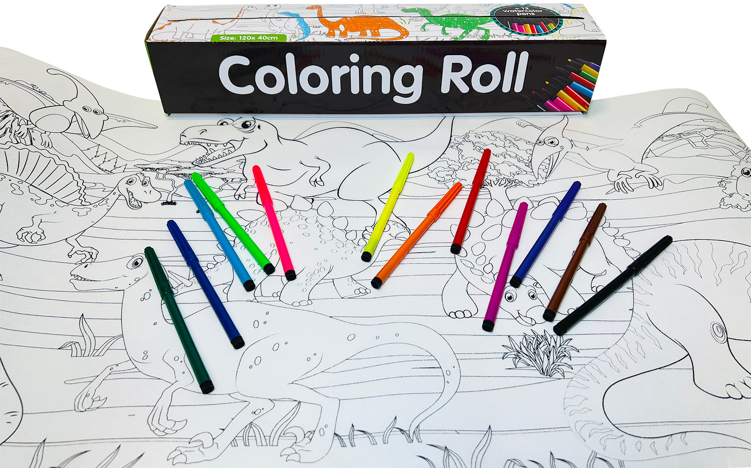 Reusable Jumbo Coloring Roll w/ Markers - Dinosaur Explore!