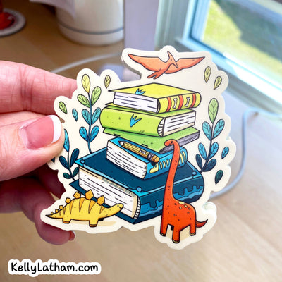 Dinosaur Book Stack Vinyl Sticker