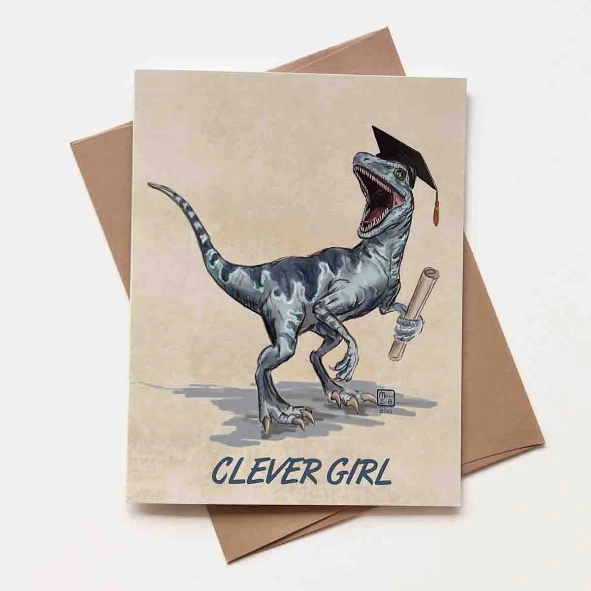 Clever Girl Velociraptor Graduation Card