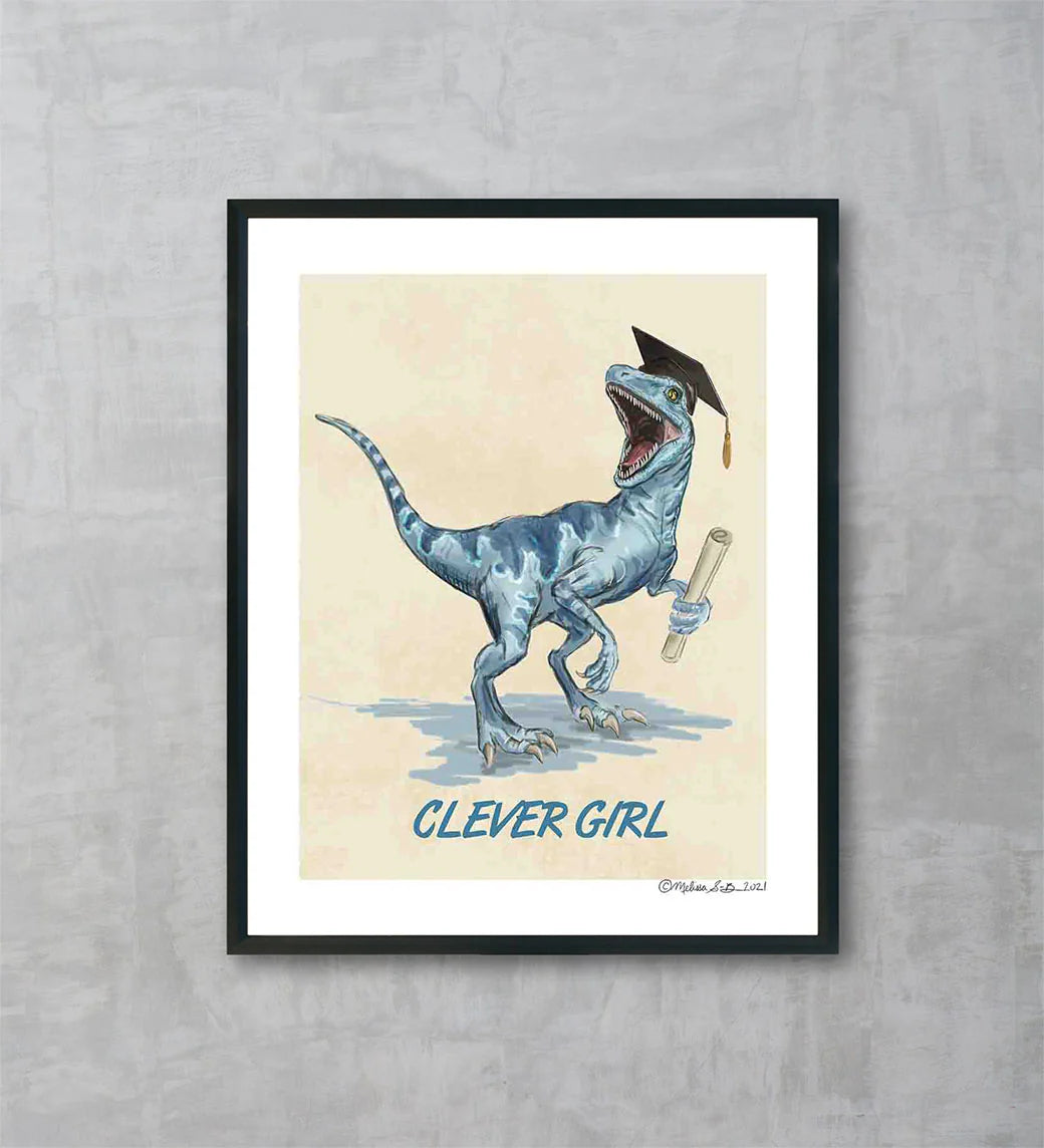 Clever Girl Velociraptor Fine Art Print, 5"x7"