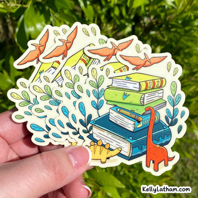 Dinosaur Book Stack Vinyl Sticker