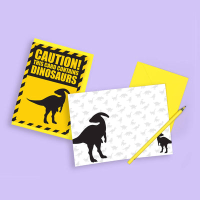 CAUTION! Parasaurolophus Dinosaur Greeting Card