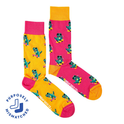 Dinos on Skateboards Mid-Calf Socks Size 7-12