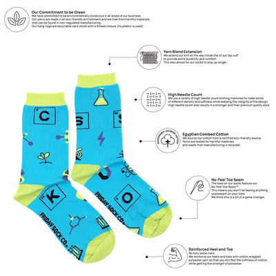 Science Elements Crew Socks Size 5-10