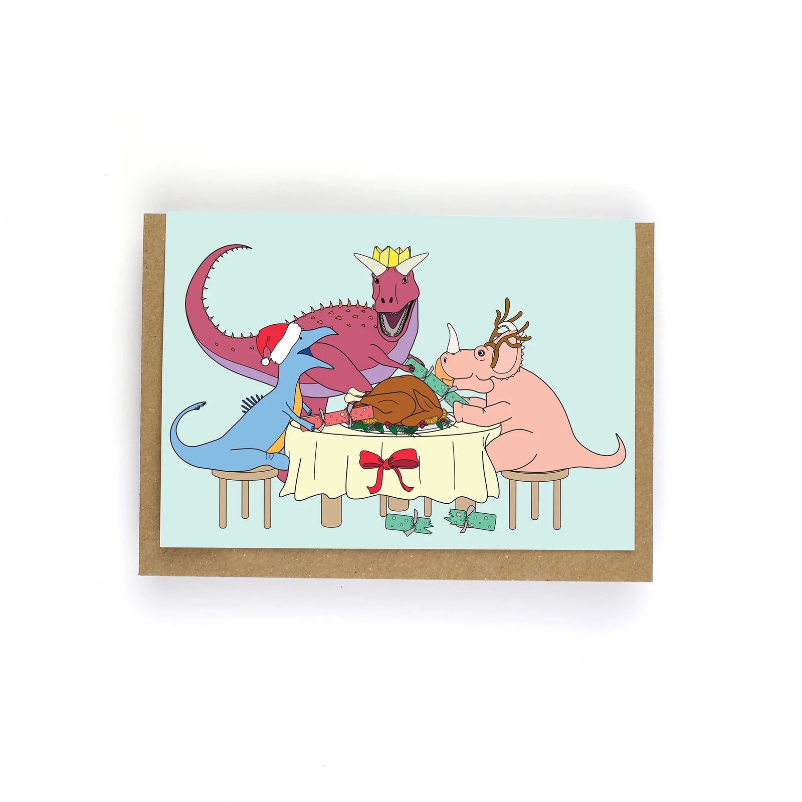 Dinner Dinosaur Christmas Greeting Card