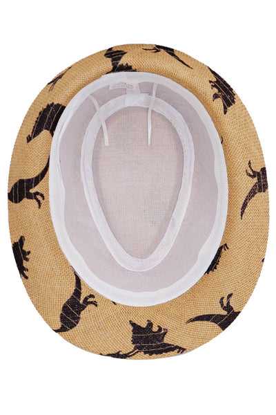 Kids Dinosaur Print Open Weave Paper Straw Fedora