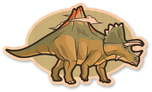 Mini Wood Sticker - Volcano Triceratops