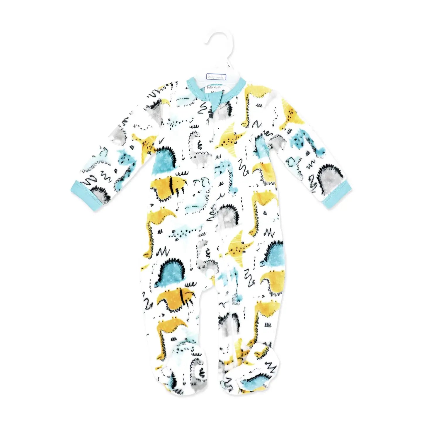 Teal dinosaur printed plush sleeper