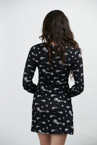 Long sleeve Black Dress: Dinosaur Planets