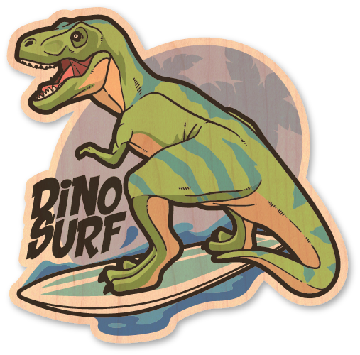 Mini Wood Sticker - Dino Surf T Rex