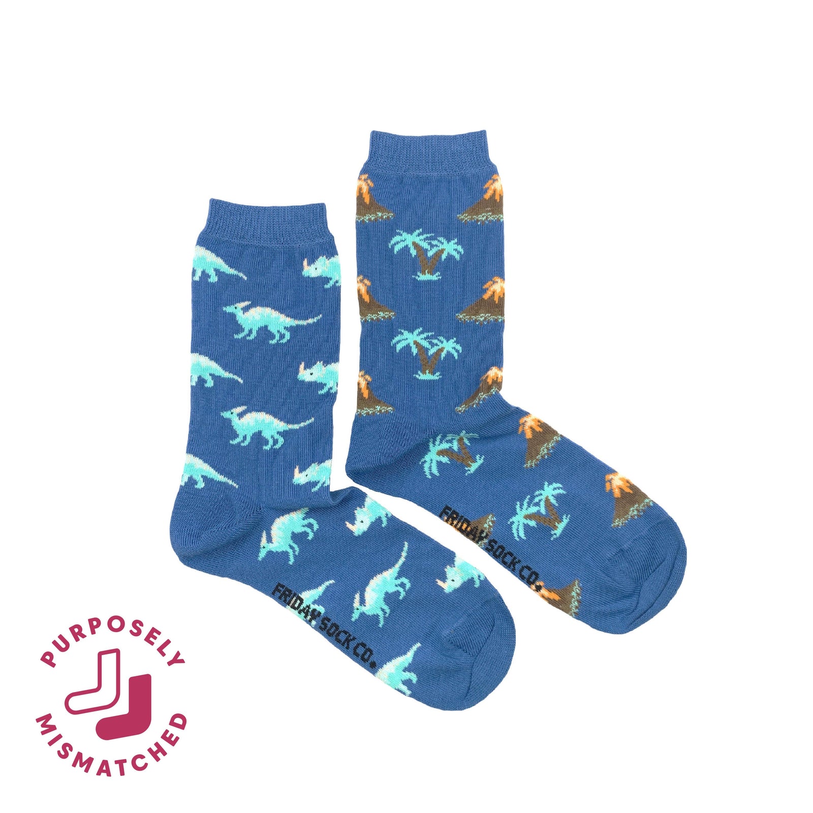 Volcano & Dinosaur Crew Socks Size 5-10