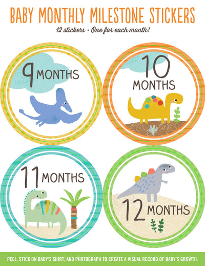 Baby Monthly Milestone Stickers - Dinosaurs