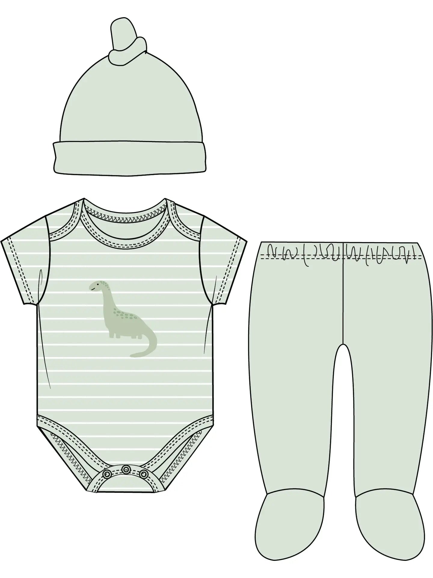 3 Piece Green Dino Baby Set