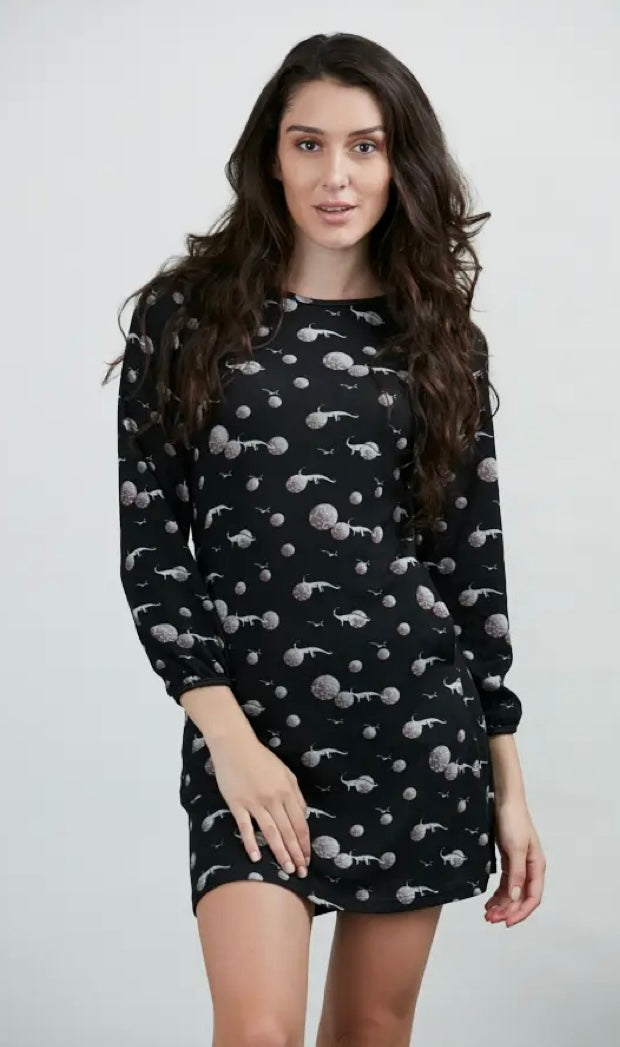 Long sleeve Black Dress: Dinosaur Planets