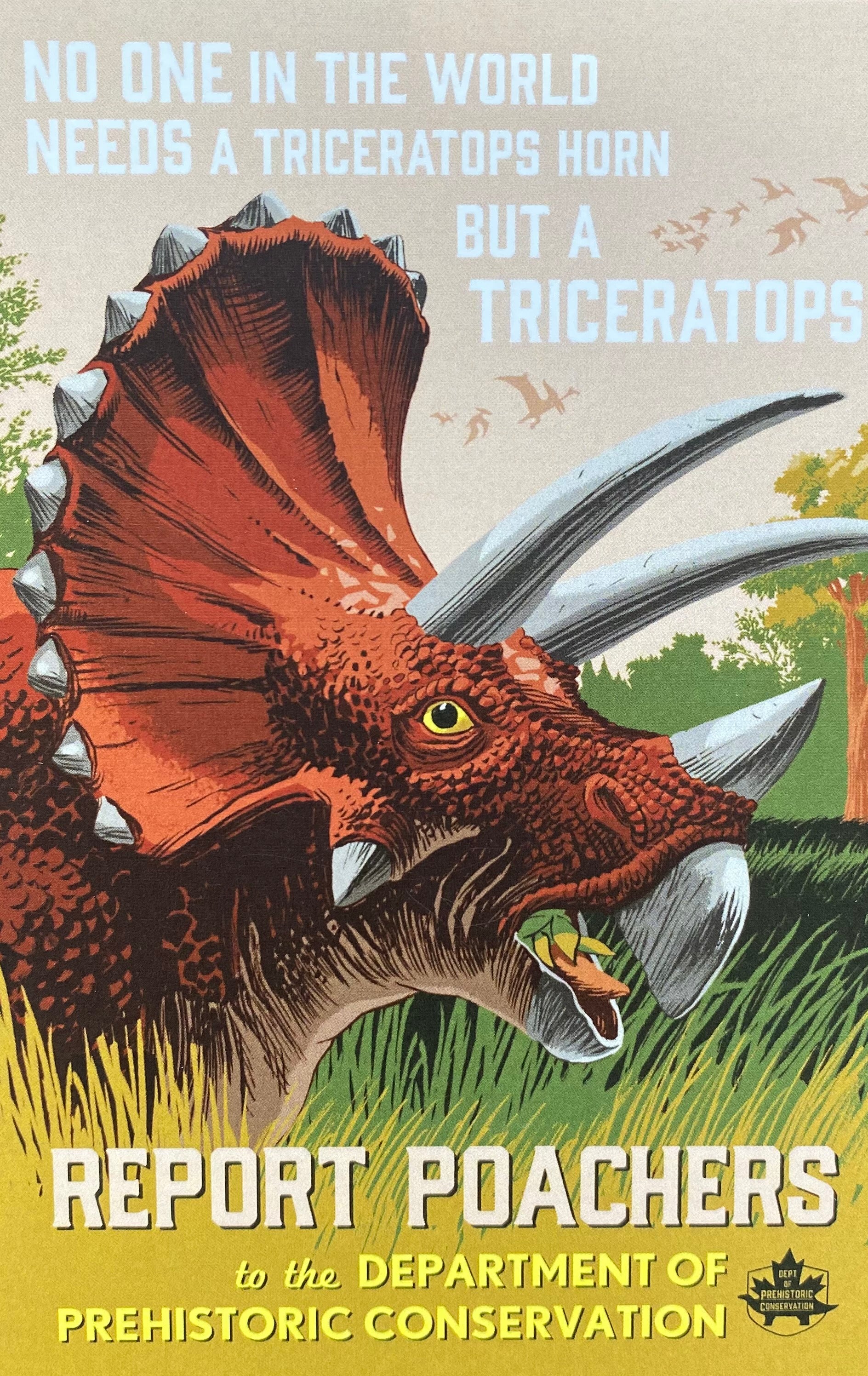 Report poachers Triceratops postcard