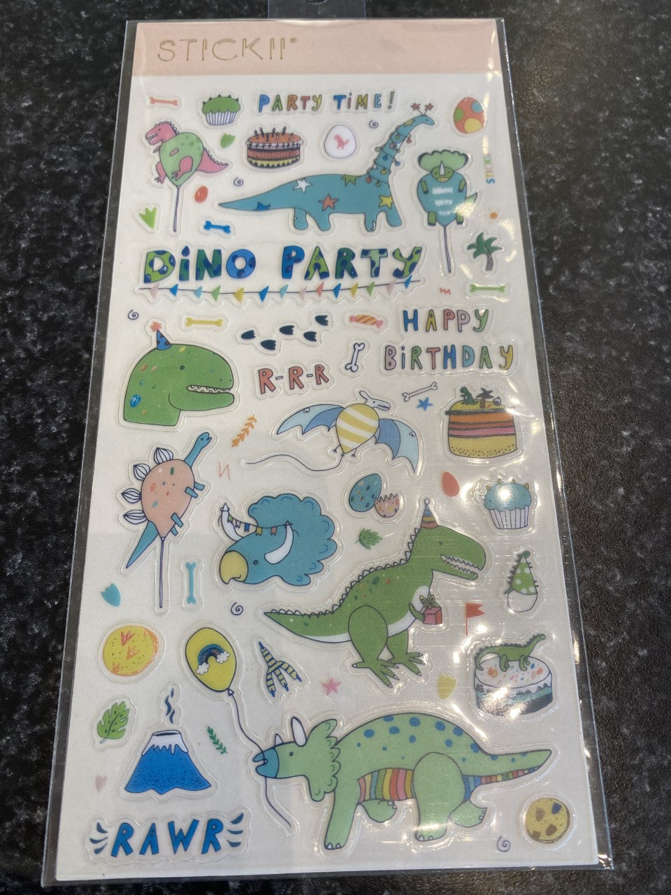 Dino party sticker sheet