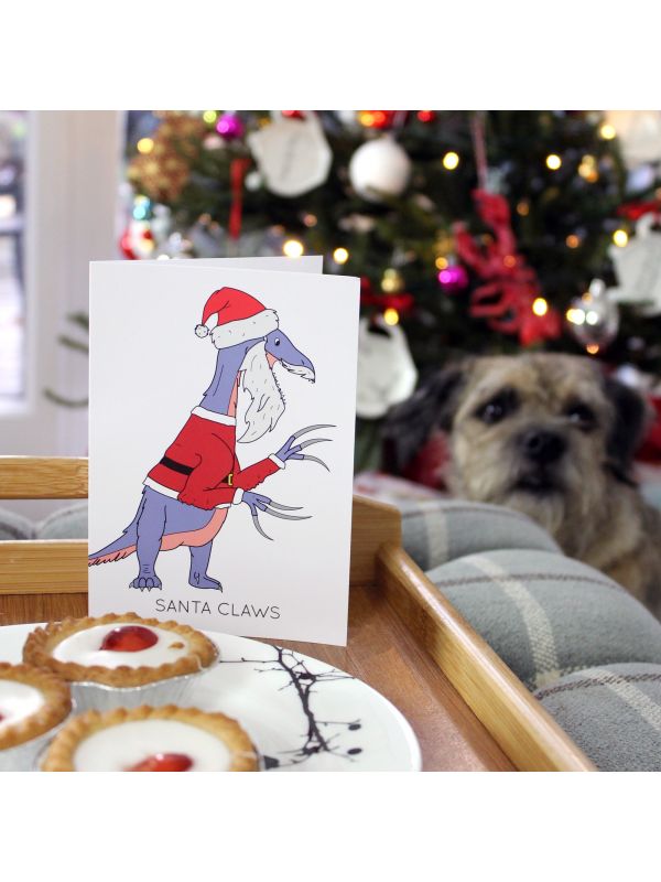 Santa Claws Christmas Dinosaur Greeting Card