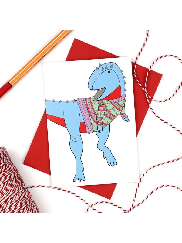 Ugly Christmas Jumper Dinosaur Greeting Card
